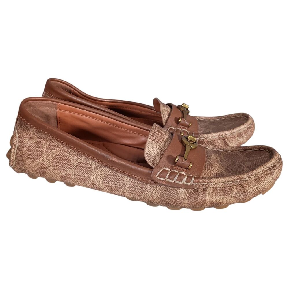 Coach Crosby Turnlock Driver Loafer Moccasin Signature Canvas Leather Women's 9B - Picture 2 of 14